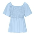 thumbnail image 5 of Women’s V Neck Smocked Peplum Top Ruffle Short Sleeve Babydoll Shirred Blouse Fashion Trendy Clothes Outfits 2025, 5 of 8