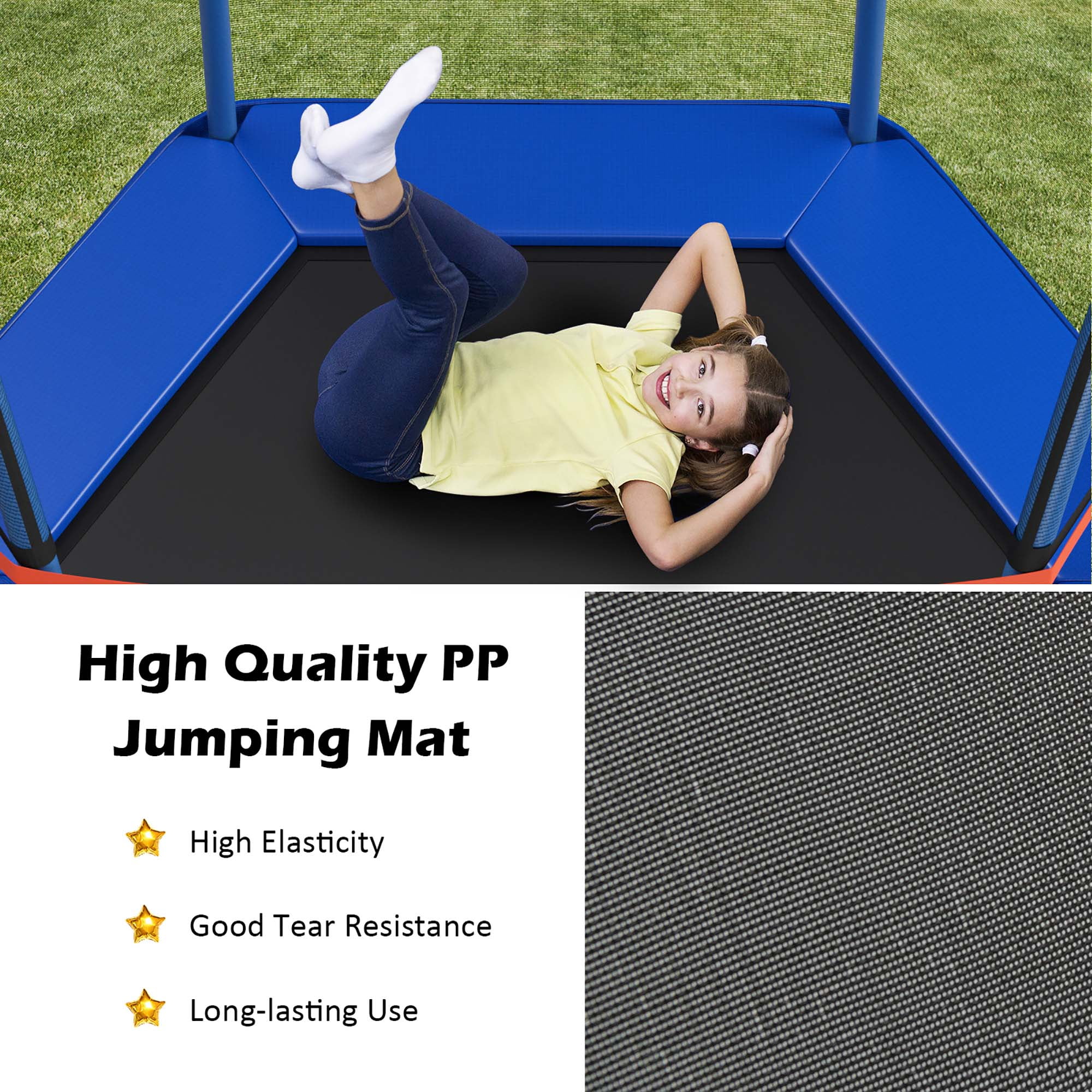 Costway 7 FT Kids Trampoline with Safety Enclosure Net Spring Pad Indoor Outdoor Heavy Duty Blue