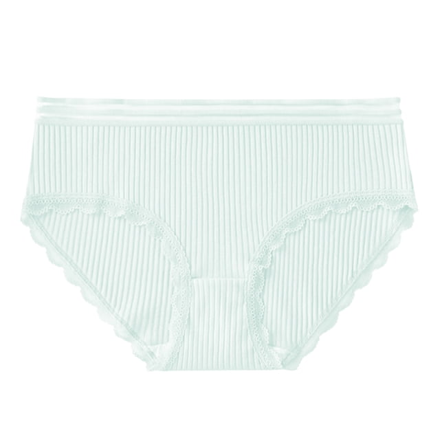 Ropa interior de algodón Minnieouse para mujer bragas transpirables elásticas con borde de encaje verde claro L