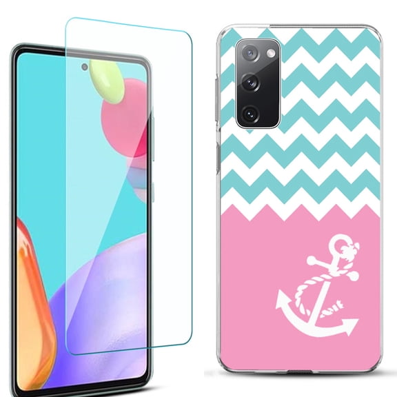 Slim-Fit Protective Phone Case for Samsung Galaxy S20 FE 5G Fan Edition, with Tempered Glass Screen Protector, by OneToughShield ® - Chevron/Anchor