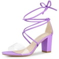 thumbnail image 1 of Sandalias de tacón bloque Perphy con correa transparente y cordones Lavanda 41, 1 of 4