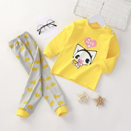 

Hbdhejl Outfit Set For Boys Girls Toddler Soft Pajamas Cartoon Prints Long Sleeve Kid Sleepwear Sets Yellow 6-12 Months