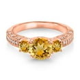 thumbnail image 2 of Gem Stone King 18K Rose Gold Plated Silver Yellow Citrine and White Moissanite Engagement Ring for Women (1.89 Cttw, Gemstone November Birthstone, Round 7MM and 4MM, Size 7), 2 of 3