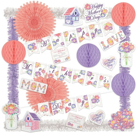 Party Central Club Pack of 23 Purple and Pink Floral Mothers Day Decorating Kit