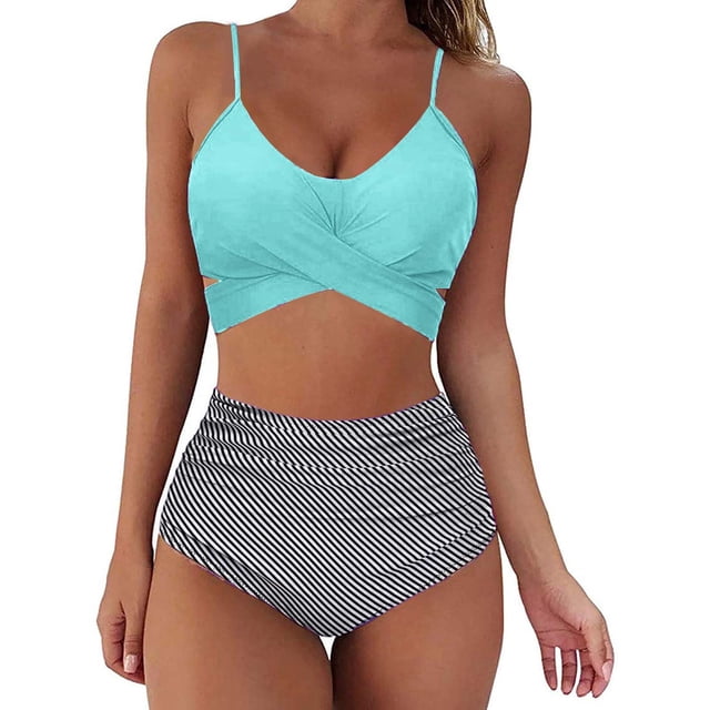 Conjuntos de bikinis para mujer con estilo Conjunto de bikini estampado sin mangas Traje de baño Push-Up Traje de baño acolchado Traje de baño Ropa de playa OAVQHLG3B Store lin121212