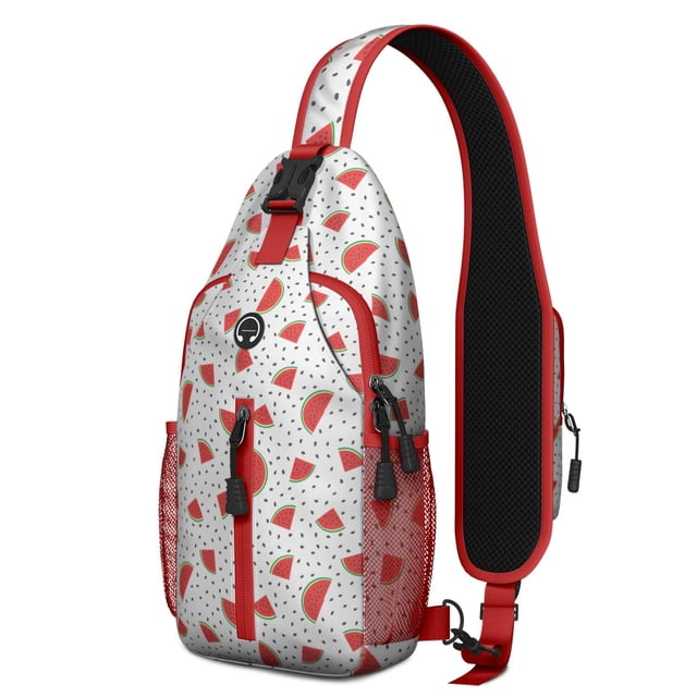 Tropical Watermelon Pattern Sling Backpack, Summer Fruit Print Crossbody Daypack, Cute Watermelon Lovers Design, Aesthetic Sunshine Beach Style, Lightweight Adjustable Strap