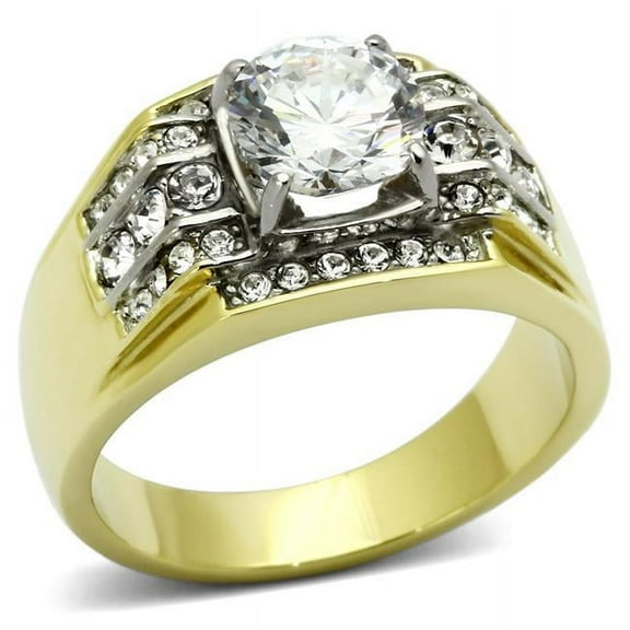 Alamode TK736-8 Men Two-Tone IP Gold Stainless Steel Ring with AAA Grade CZ in Clear - Size 8
