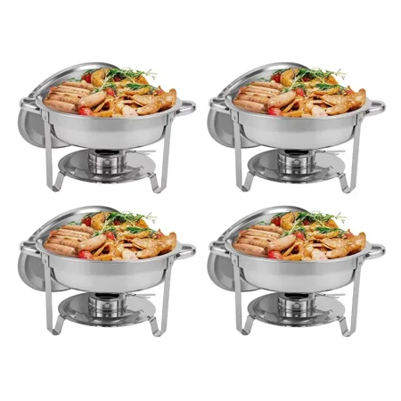 

HORESTKIT 4 Packs Round Chafing Dishes Stainless Steel Chafers and Buffet Warmers Sets 5QT Large Capacity w/Water Pan Food Pan Fuel Holder and Lid for Catering Event Parties