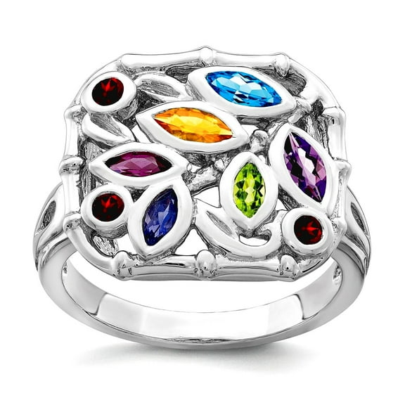 925 Sterling Silver Polished Multi-colored Multi Gemstone Ring Size 6 Ring for Women