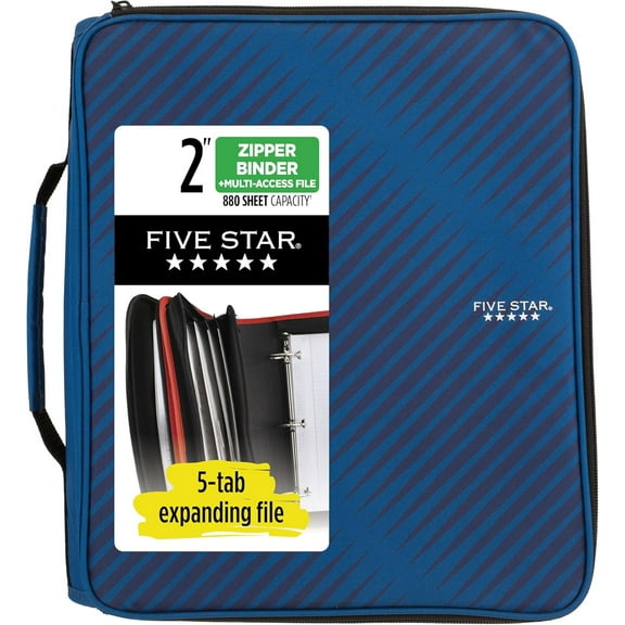 Zipper Binder, 2 Inch 3-Ring Binder with Round Rings, 5-Tab Expanding File, 380 Sheet Capacity, Cobalt Blue (72534)