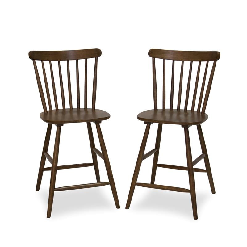 Mid Century Modern Leah Brown Walnut Wood Counter Stool (Set of 2