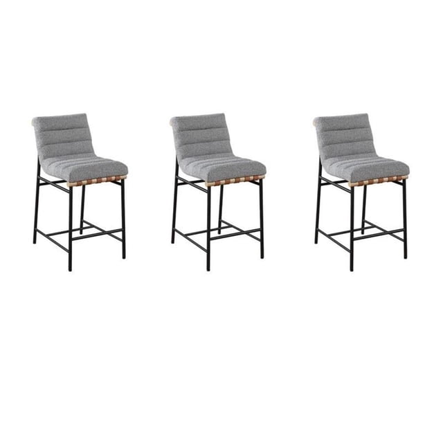 Pemberly Row Set of 2 Gray Boucle Fabric Counter Height Chairs
