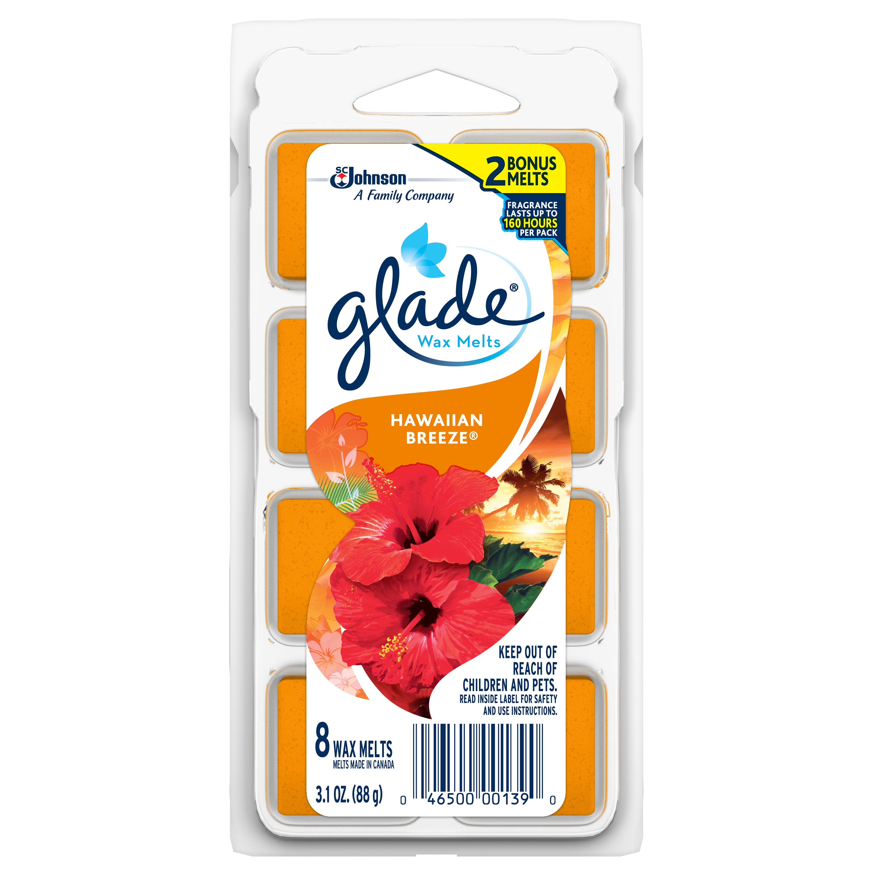 Glade Hawaiian Breeze Scented Wax Melts Refills, 3.1 Oz. (8 Cubes