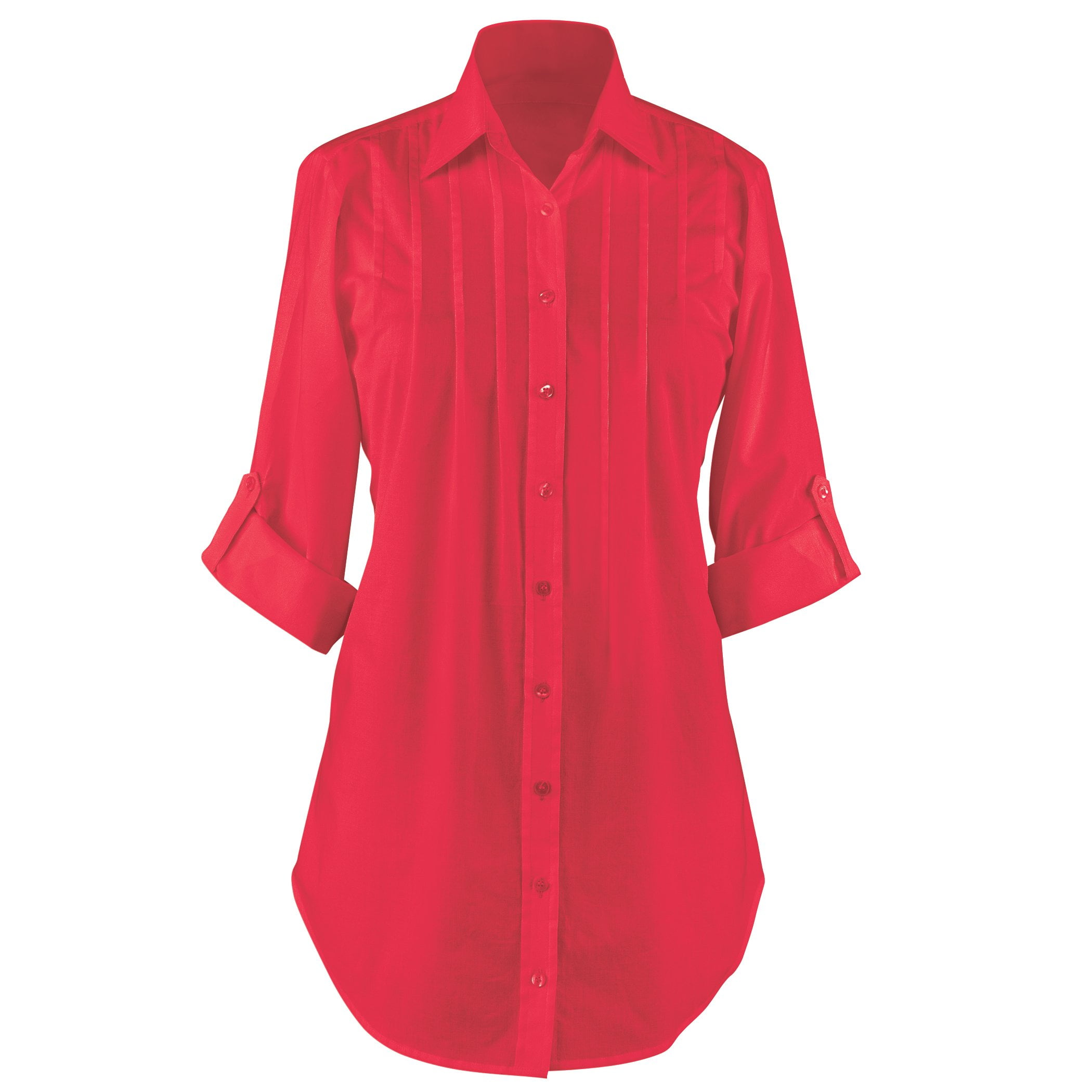 Collections Etc Women's Pintuck and Pleated Button Front Tunic Top with  Roll-Tab Sleeves, Great for Everyday Wear, Red, Large - Walmart.com