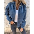 thumbnail image 5 of Women'S Solid Color Corduroy Jacket Minimalist Style Hooded Zip Front Coat Casual Outerwear Blue 4XL, 5 of 7