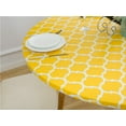 thumbnail image 3 of Rally Home Goods Indoor Outdoor Patio Round Fitted Vinyl Tablecloth, Flannel Backing, Elastic Edge, Waterproof Wipeable Cover, Yellow Moroccan Trellis Pattern for 5-Seat Table of 36-42’’ Diameter, 3 of 8