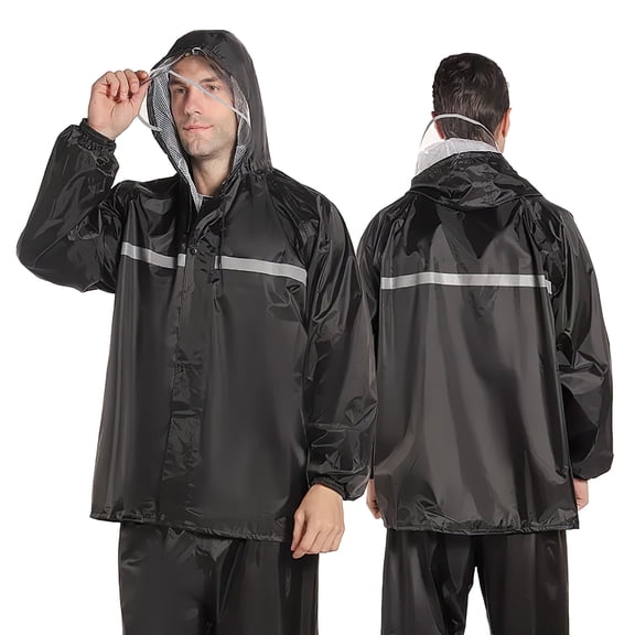 Raindrops 1Set Raincoat Full Body Cover Black Unisex Rain Jacket and Trousers for Outdoors