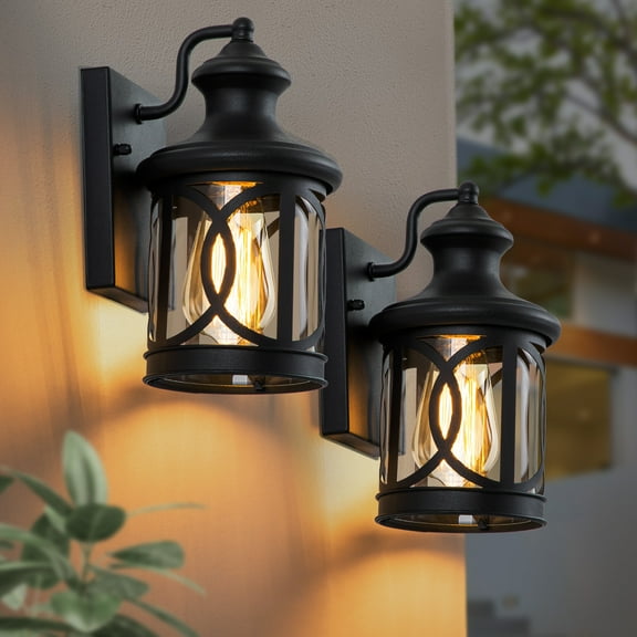 C Cattleya 2-Pack 1-Light Matte Black Outdoor Wall Sconce with Clear Glass Shade for Patio, Garden, Balcony Front door