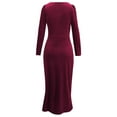 thumbnail image 5 of IWRICH Women's V Neck Wrap Velvet Long Sleeve Elegant Bodycon Ruched Party Maxi Dress Red XL, 5 of 5