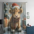 thumbnail image 5 of Christmas Cow Semi Sheer Curtains Drapes for Living Room, Bedroom, French Doors Window 63 Inches Long, Vintage Painting Winter Snowy Xmas Tree Rod Pocket Chiffon Curtain Drapery Voile Drape Panel, 5 of 6