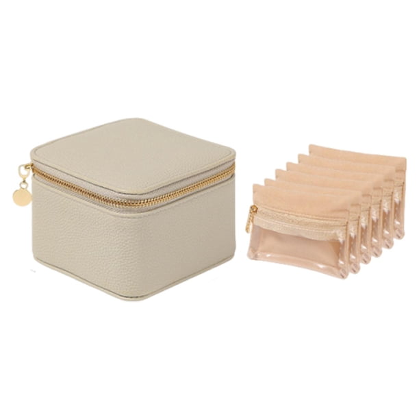 Estuche de viaje para joyas, interior suave, organizador de joyas para dijes, anillos y brazaletes. Blanco