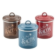 Angle View: Ayesha Collection Enamel on Steel 4-Inch by 4-Inch Bacon Grease Can, Set of 3, Mixed Colors