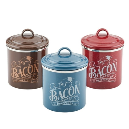 Ayesha Collection Enamel on Steel 4-Inch by 4-Inch Bacon Grease Can, Set of 3, Mixed Colors