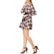 thumbnail image 4 of Vestido de camisa A-line con cinturón de manga larga y estampado de cuadros para mujeres Inspire Chic M Burdeos, 4 of 7