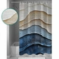thumbnail image 3 of Extra Long Shower Curtain 72x84 Inch, Blue Beige Shower Curtain Waterproof Bathroom Decor Coastal Wave Modern Abstract Art Fabric Bath Curtain Set Accessories with Hooks, 3 of 6