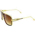 thumbnail image 3 of Retro Oversize Aviator Sunglasses Cut Out Flat Top Crossbar Neutral Color Lens 60mm (Tortoise Gold / Amber), 3 of 4