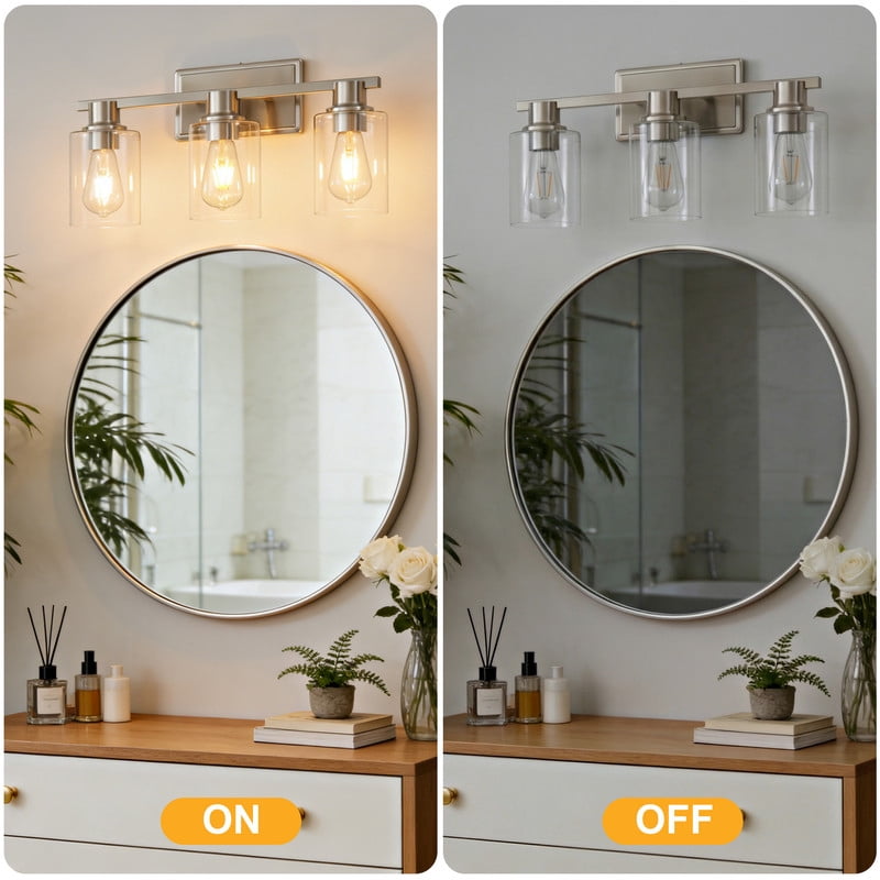 Deyidn 3-Light Modern Vanity Light - Wall Mounted Bathroom Mirror Lighting with Glass Shade, Farmhouse Style for Bedroom/Dressing Room