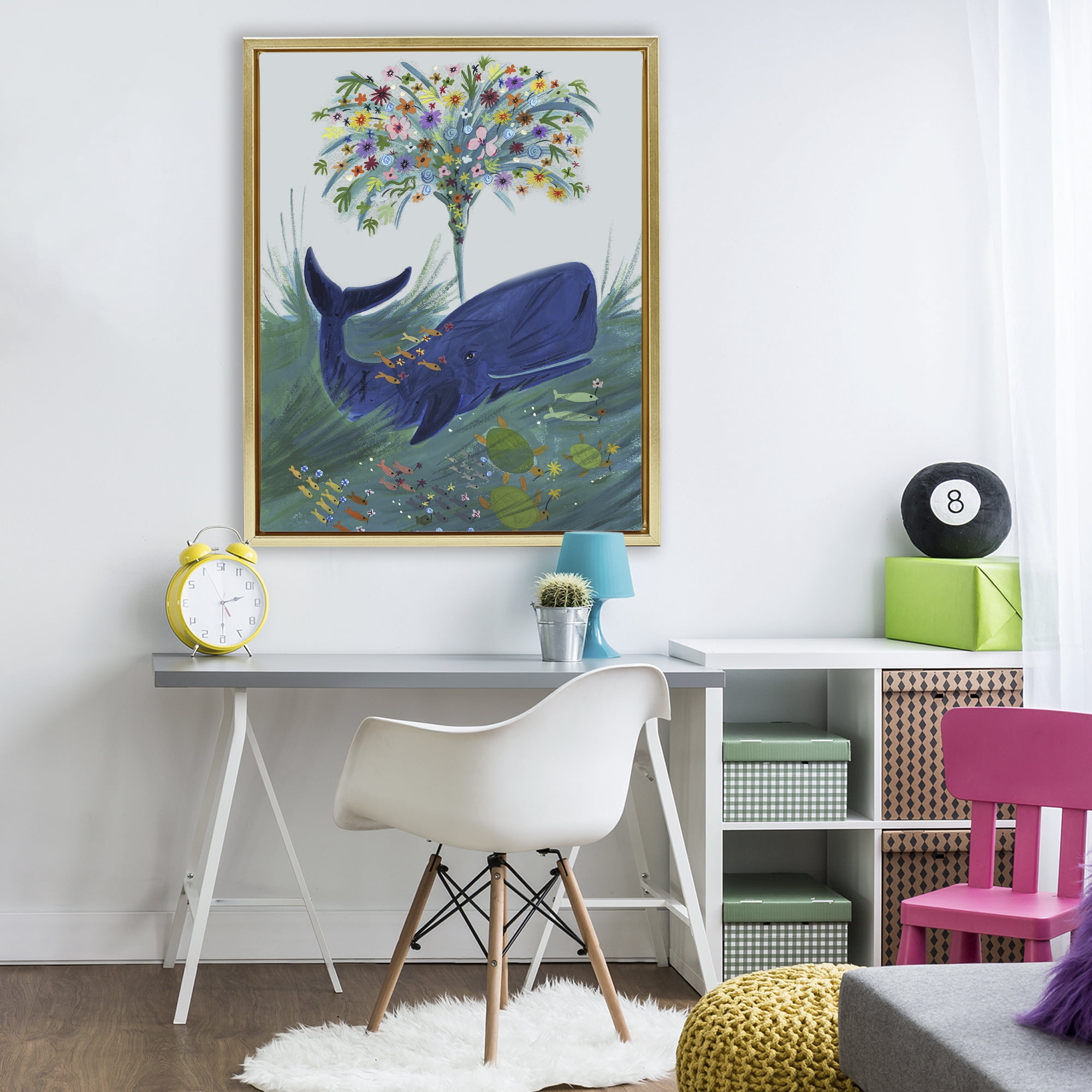 Stupell Industries A Flowery Whale Gold Framed Floater Canvas Wall Art, design by Kay Widdowson