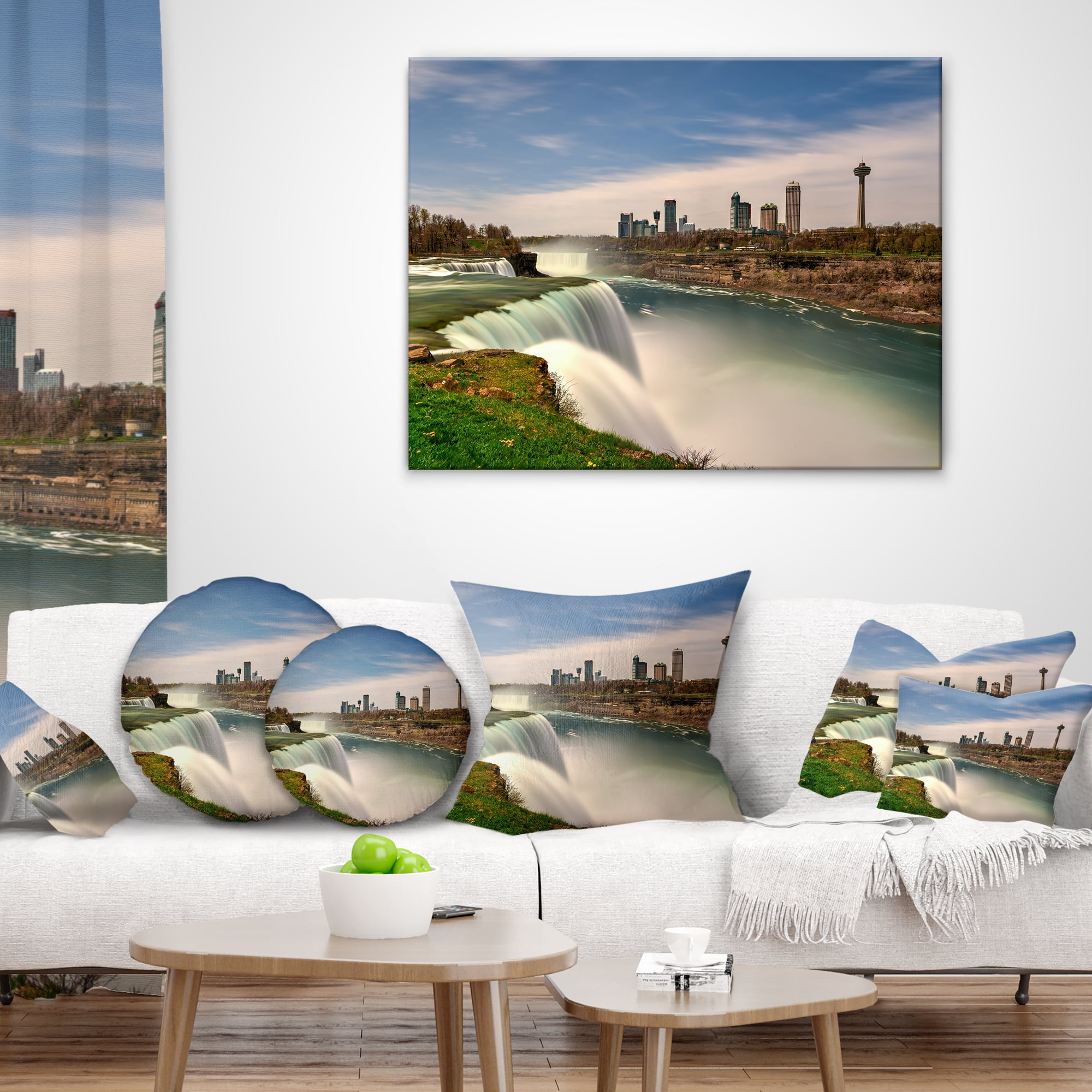Designart American Falls at Niagara Falls - Landscape Printed Throw Pillow - 18x18