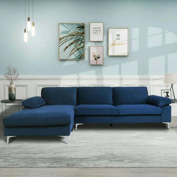 TALEMOHO Velvet Sectional Sofa with Chaise Left Hand Facing - Navy Blue