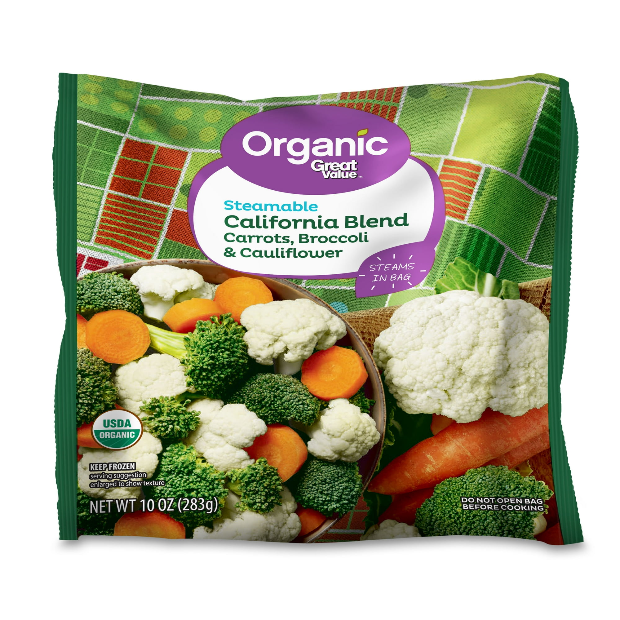 Great Value Organic Steamable California Blend Vegetables, 10 oz (Frozen)