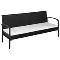 thumbnail image 1 of vidaXL 3 Seater Garden Sofa with Cushions Black Poly Rattan, 1 of 3