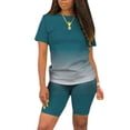 thumbnail image 4 of Summer 2pcs Outfits for Women Short Sleeve T-Shirts Bodycon Pants Shorts Set Gradient Color Tracksuit Sportwear, 4 of 9