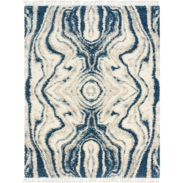 Unique Loom Hygge Shag Plush & Cozy Area Rug 8' x 10' Rectangle Blue/Ivory