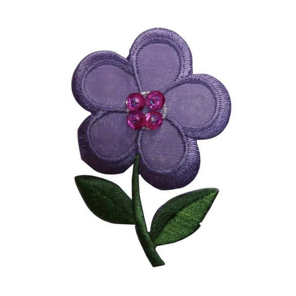 ID 6491 Jewelled Purple Flower Plant Iron On Embroidered Patch Applique