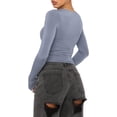 thumbnail image 2 of GHSDFBB Women Summer Slim Fit Basic Crop Tops Solid Color Long Short Sleeve Crew Neck Pullover Tight Tee Shirts Streetwear, 2 of 7