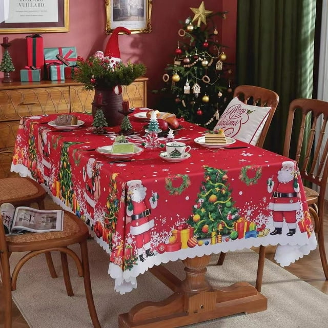 Qocolhg Décorations de Noël Extérieures Intérieures, Décorations de Table de Noël Fête de Vacances Nappe Ronde Imperméable Anti-Graisse, Décoration de Fête à la Maison de Noël en Liquidation