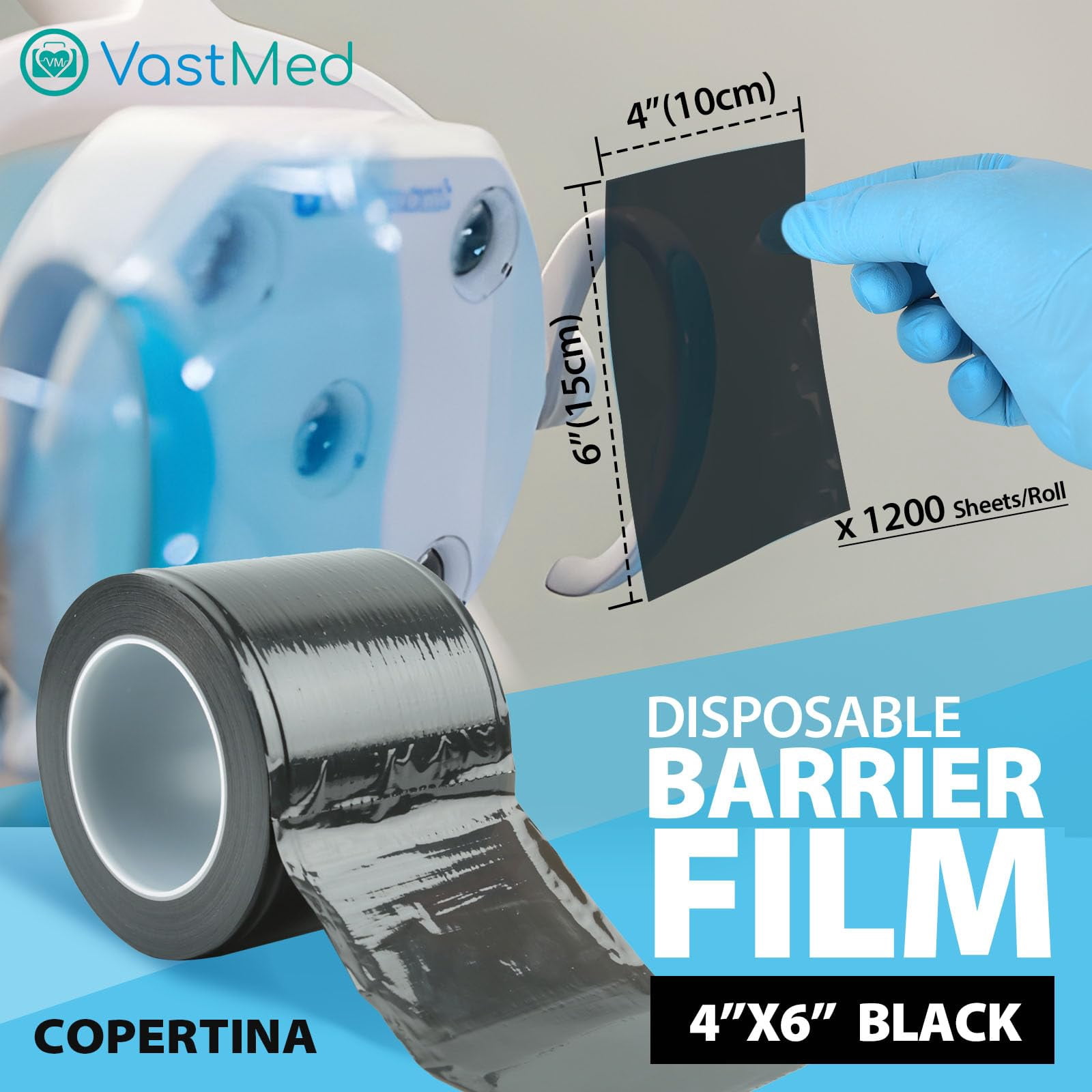 Dental Barrier Film Roll, 4 x 6 in, 2400 Sheets – Black
