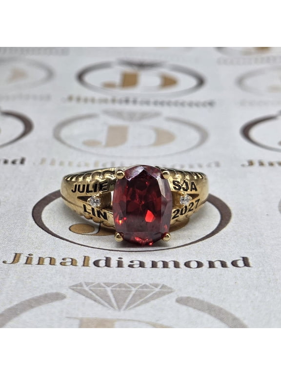 Custom Graduation High School Engraved Ring 2027 with Red Color Stone Look Center, Personalized Name & Year Memory Ring 925 Sterling Silver