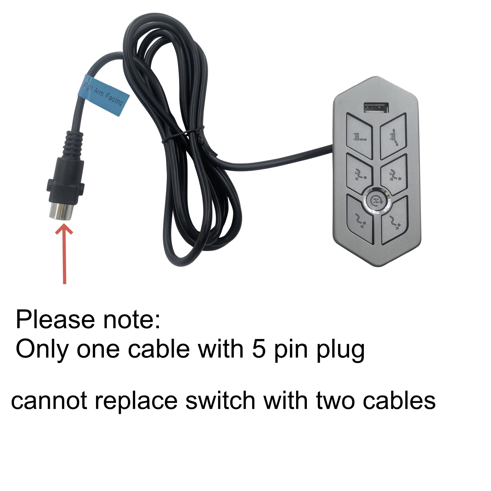 Recliner Sofa Emomo 7 Button 5 Pin Switch Hand Control Model TRGIN Replacement with USB