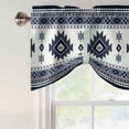 thumbnail image 4 of Dark Blue Boho Tie Up Valance Curtains for Windows, Kitchen Curtains Window Treatments, Farmhouse Neutral Abstract Geometric Short Window Shades Valances for Bedroom Bathroom Cafe 54"x18", 4 of 8
