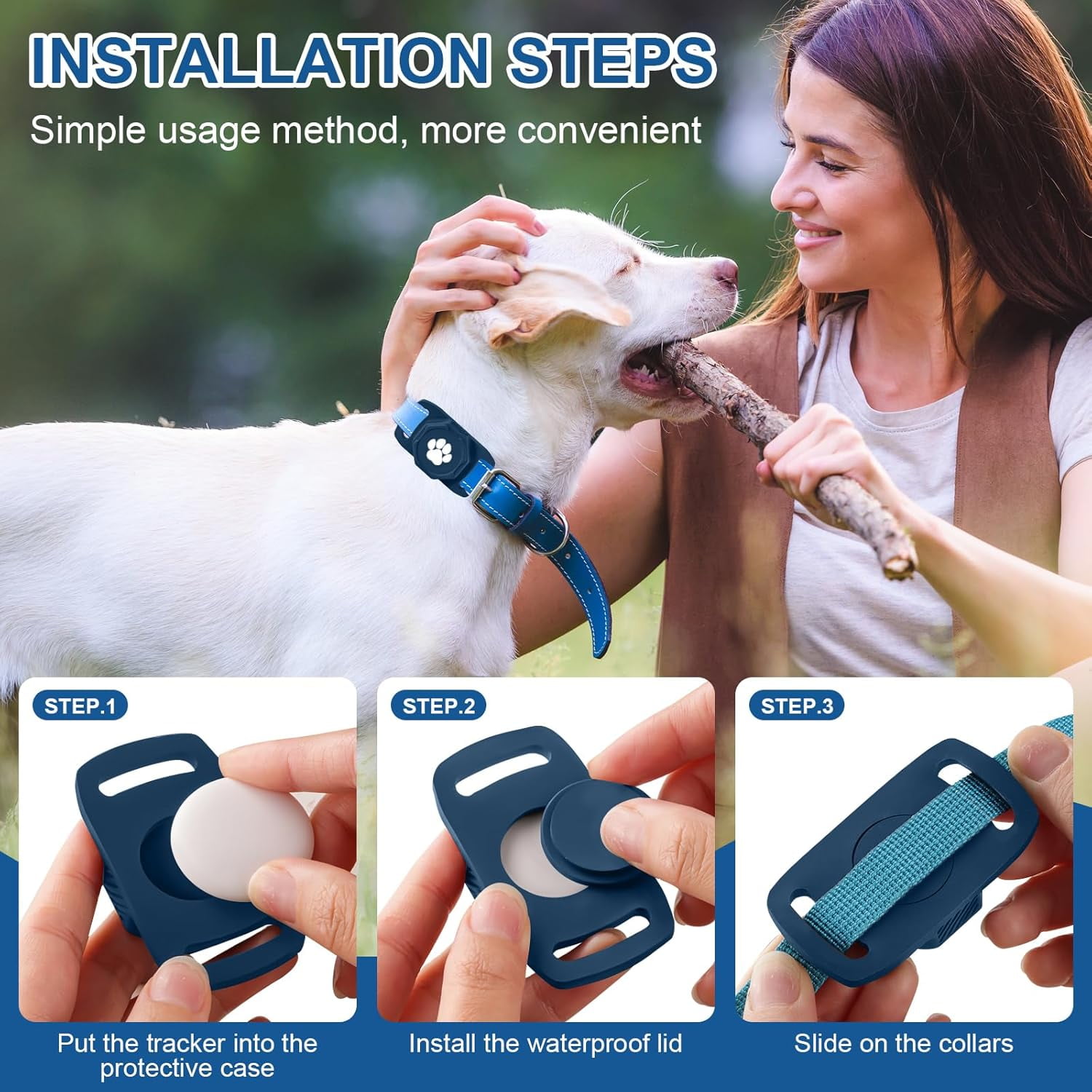 Dog Tracker For Android & IOS - No Monthly Fee GPS Pet Locator With Waterproof Collar Attachment & Long Battery Life