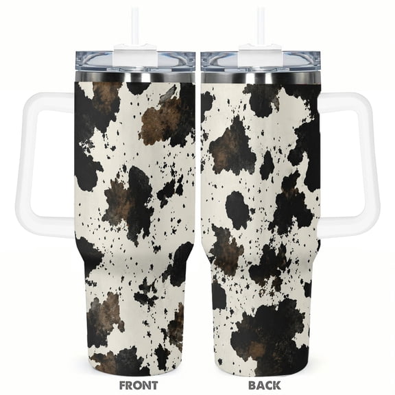 40oz Tumbler with Handle Cowhide Print Travel Cup Stainless Steel Insulated Car Cup Western Coffee Cup Gift