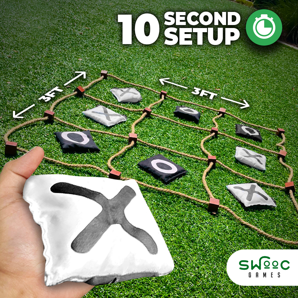 Swooc Games® - Giant Tic Tac Toe Game Outdoor (All Weather) | 3ft x 3ft | Instant Setup, No Assembly | Giant Outdoor Games for Adults and Family | Outside Toys | Large Lawn & Backyard Fun | Yard Game