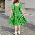 thumbnail image 3 of Xyxonk Girls Dress Ruffle Short Sleeve Smocked Summer Dresses Tween Square Neck Flowy Midi Dress Elegant Solid Color Clothes Army Green 120 (5-6Y), 3 of 3