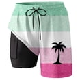 thumbnail image 2 of Men Shorts with Compression Liner Summer Tree Print Drawstring Elastic Waisted Striped Beach Shorts, 2 of 4